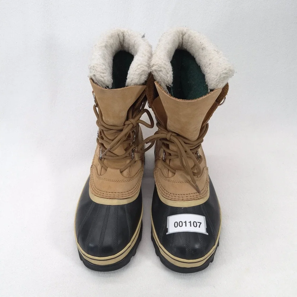 Sorel Caribou Tan Black Leather Waterproof Winter Snow Boots Lace Up Size 8